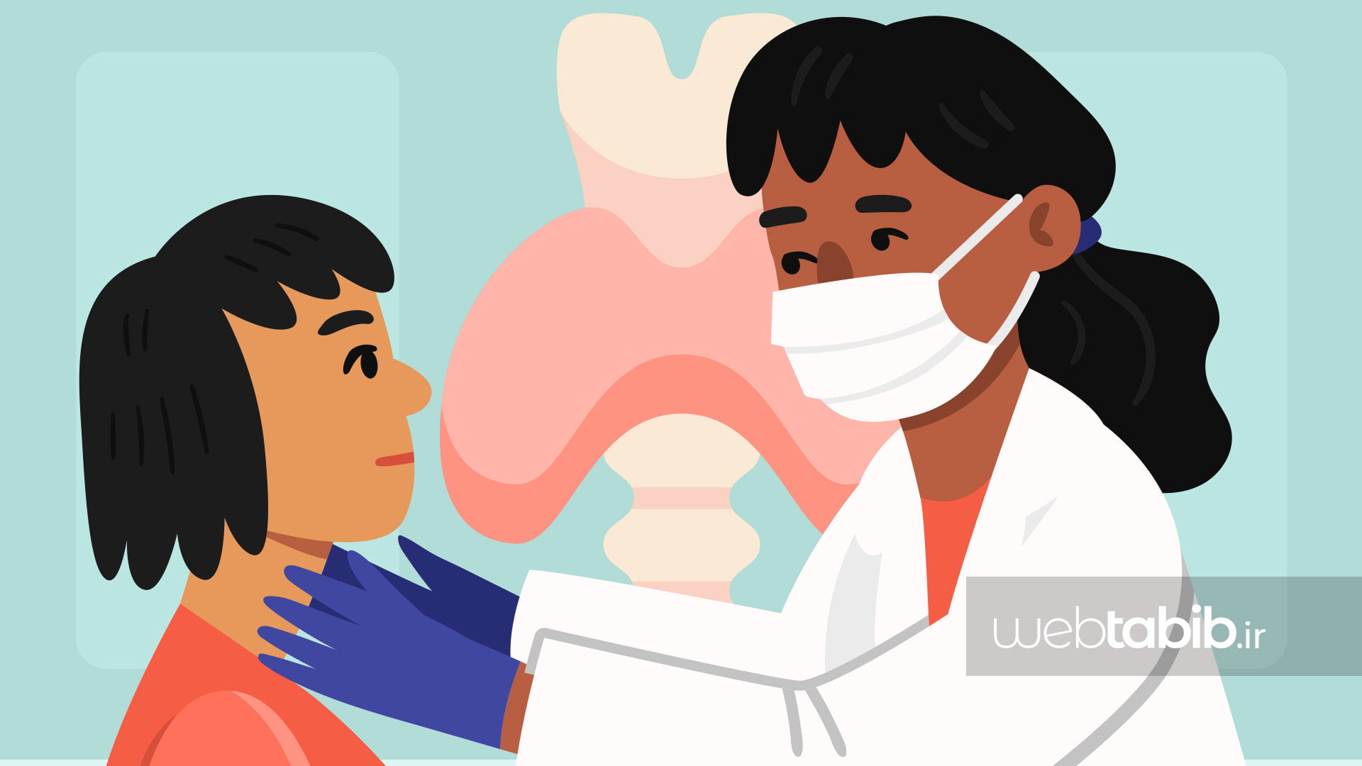 معاینه غده تیروئيد در بیماری که T3 بالا در آزمایش خون دارد